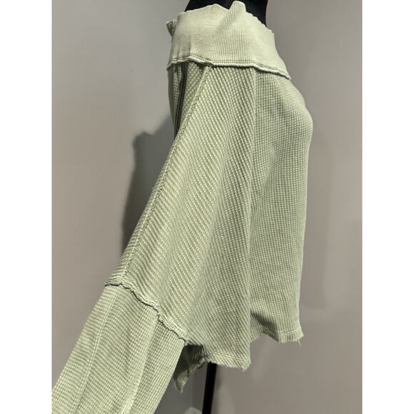 Free People Close To You Cotton Waffle Knit Top In Cool Moss Sage Sz L Comfy - Picture 3 of 9